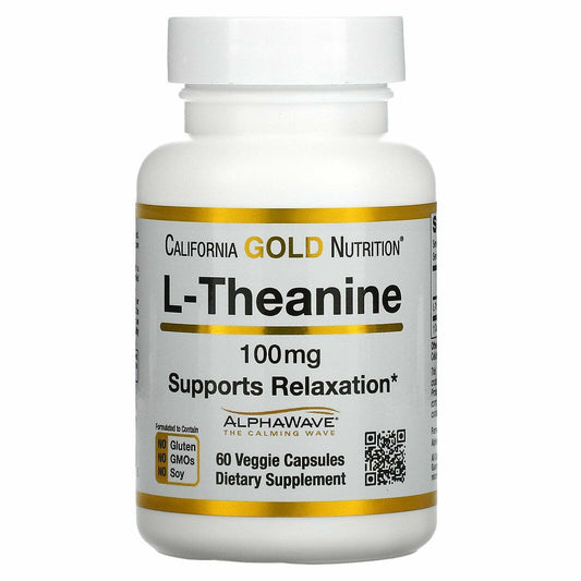 California Gold Nutrition L-Theanine AlphaWave Relaxation Calm 100mg 60 Caps NEW