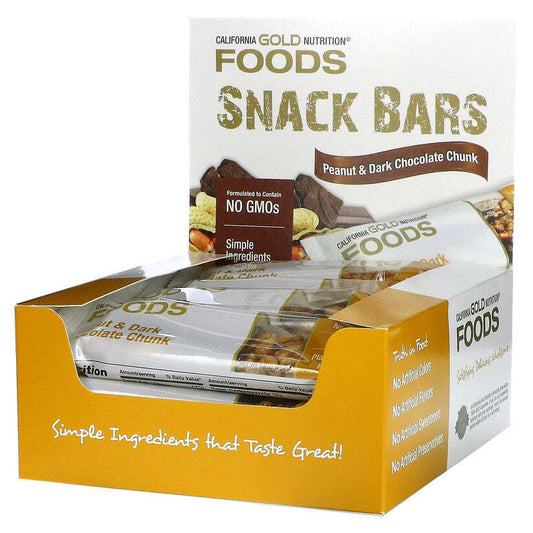 California Gold Nutrition FOODS Peanut Dark Chocolate Chunk 12 Bars 480g NEW