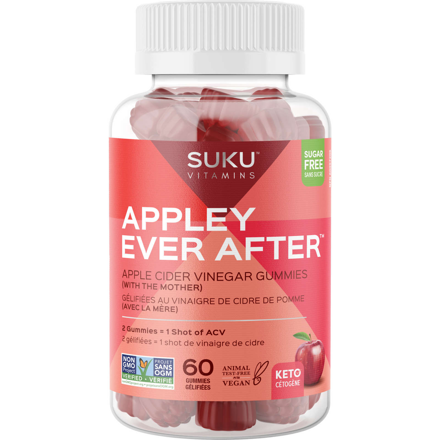 SUKU Appley Ever After Cider Vinegar Sugar Free Vitamin B12 60 Gummies NEW