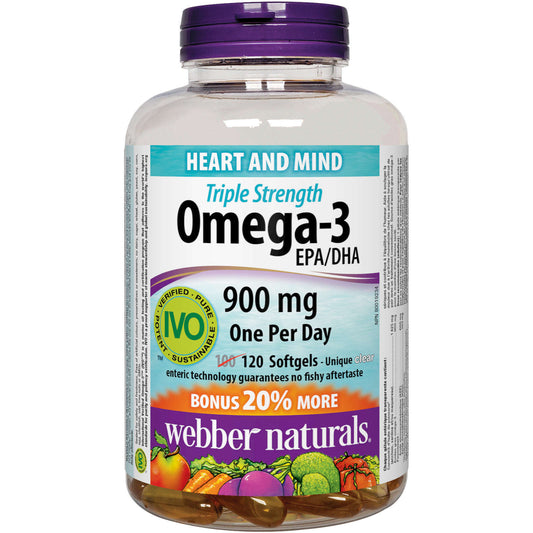 Webber Naturals Triple Strength Omega-3 900mg EPA/DHA Cardio Brain 120 pcs NEW