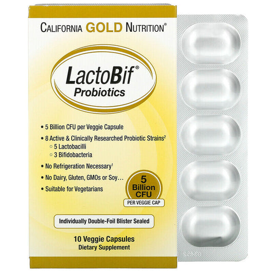 California Gold Nutrition LactoBif Probiotics 5 Billion CFU 10 Veg caps NEW