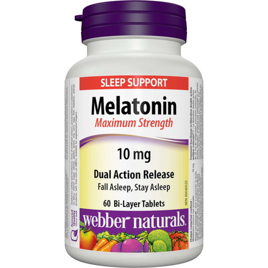 Webber Naturals Melatonin Maximum Strength 10 mg Dual Action Release 60 Caps NEW