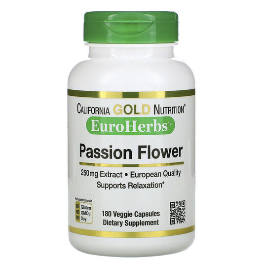 California Gold Nutrition EuroHerbs Passion Flower Extract Veg 250mg 180caps NEW