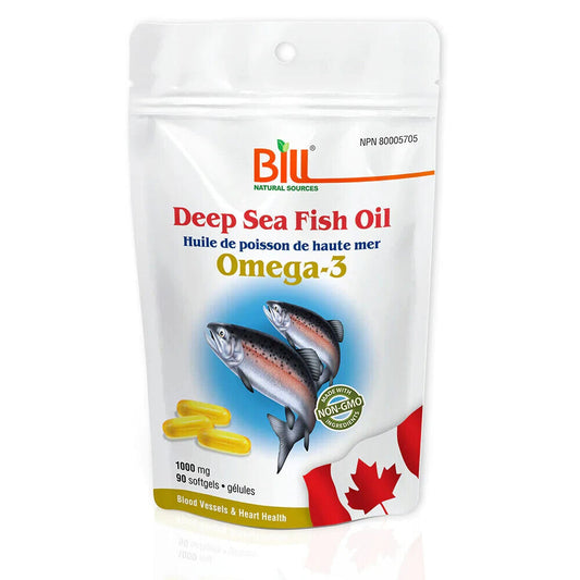 Bill Natural Sources Deep Sea Fish Oil 1000mg 90 Softgels Aluminium Foil Bag NEW