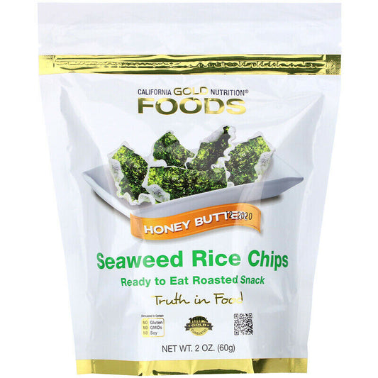 California Gold Nutrition FOODS Seaweed Rice Chips Honey Butter Flavor 2 oz NEW