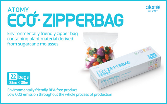 Atomy Eco Zipper Bag Plant Biodegradable BPA CO2 Free 25cmx30cm 22 Bags NEW