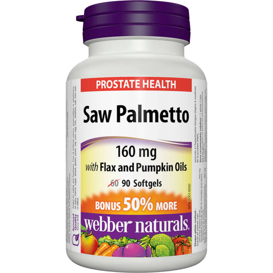 Webber Naturals Saw Palmetto 160 mg with Flax and Pumpkin Oils 90 pcs NEW