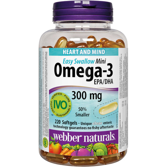 Webber Naturals Omega-3 Mini 300 mg EPA/DHA Easy Swallow Heart Mind 220 pcs NEW