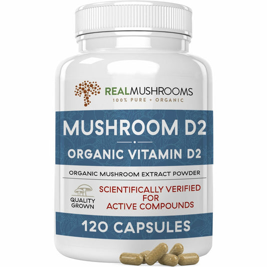 Real Mushrooms Organic Vitamin D Vegan Active Compounds Pure Vegan 120 caps NEW