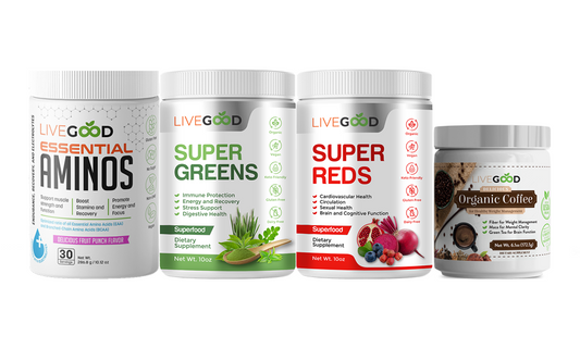 LiveGood Maximum Energy Pack Super Greens Reds Coffee Productivity Gain 4pcs NEW