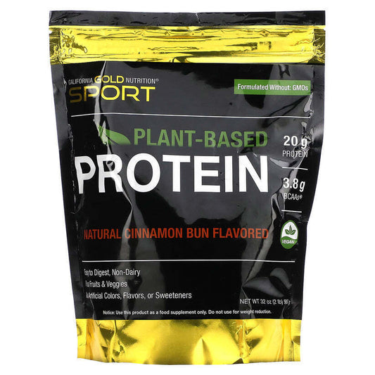 California Gold Nutrition SPORT Plant Based Protein Cinnamon Bun Natural 2lb NEW