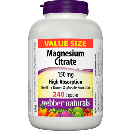 Webber Naturals Value Size Magnesium Citrate 150 mg Metabolic Boost 240 pcs NEW