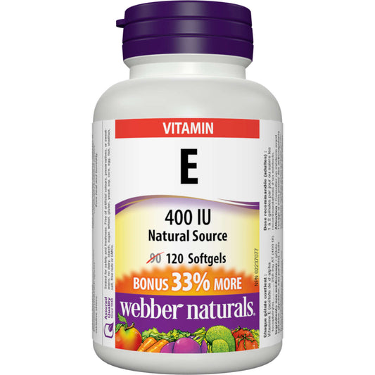 Webber Naturals Vitamin E 400 IU Natural Source Cold-Pressed non-GMO 12pcs NEW