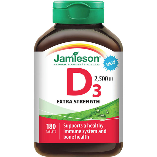 Jamieson Vitamin D3 2500IU Value Pack Calcium Absorption Teeth 180 Tablets NEW