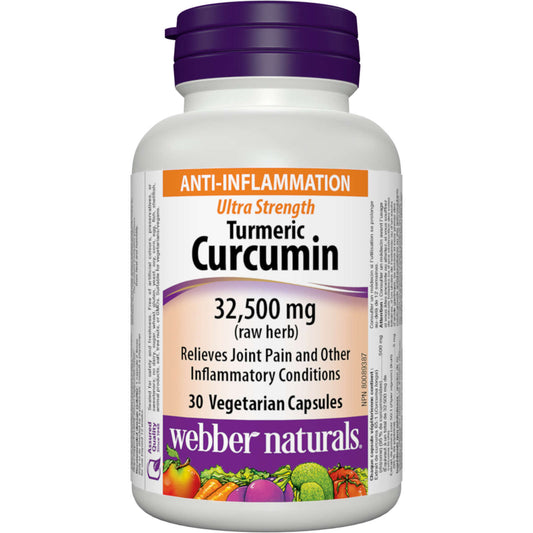 Webber Naturals Turmeric Curcumin 32500 mg Raw Herb Ultra Strength 30 Caps NEW