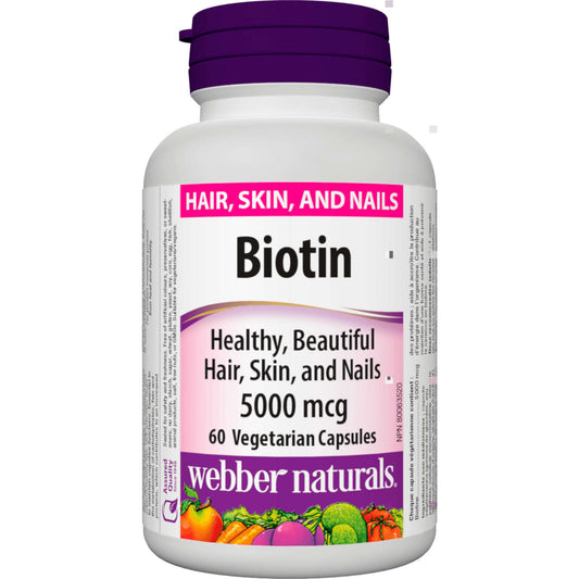 Webber Naturals Biotin 5000 mcg Essential B Vitamin Carbs Fats Energy 60 pcs NEW