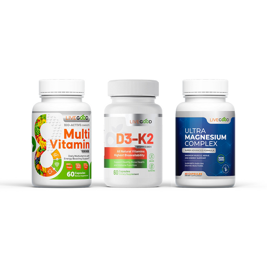 LiveGood Daily Essentials Pack For Men Multi Vitamin D3-K2 Magnesium 3pcs NEW