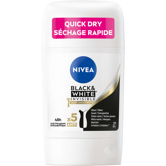 Nivea Black & White Invisible Silky Smooth Anti-Perspirant Stick Quick 51g NEW