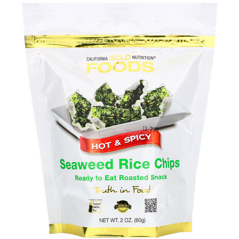 California Gold Nutrition Seaweed Rice Chips Hot and Spicy Roasted Snack 2oz NEW