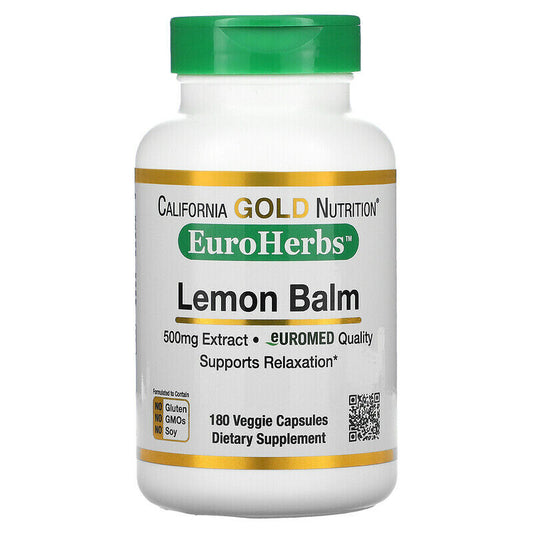 California Gold Nutrition EuroHerbs Lemon Balm Extract Veg 500mg 180 caps NEW