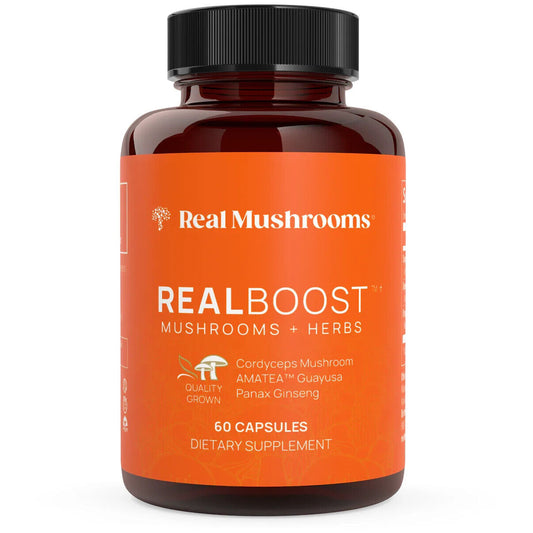 Real Mushrooms RealBoost Cordyceps Guayusa Ginseng Organic Blend 60 caps NEW