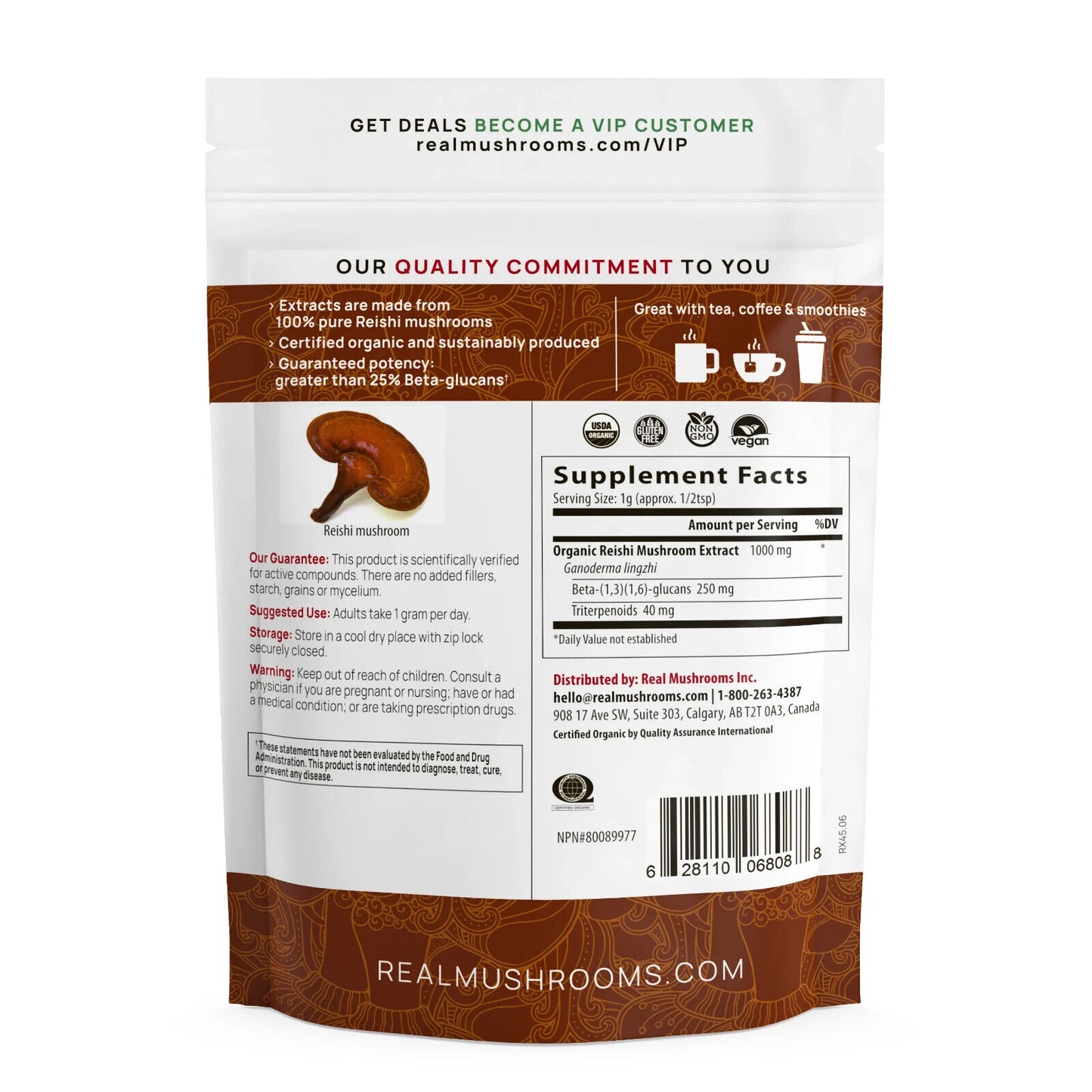 Real Mushrooms Reishi for Pets Bulk Powder Organic Extracts Non-GMO 45g NEW