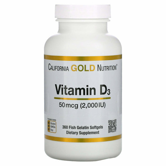 California Gold Nutrition Vitamin D3 50 mcg 2000 IU 360 Fish Gelatin Softgel NEW