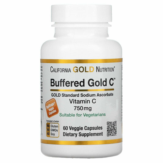 California Gold Nutrition Buffered Vitamin C Non GMO/Soy 750mg 60 Caps NEW