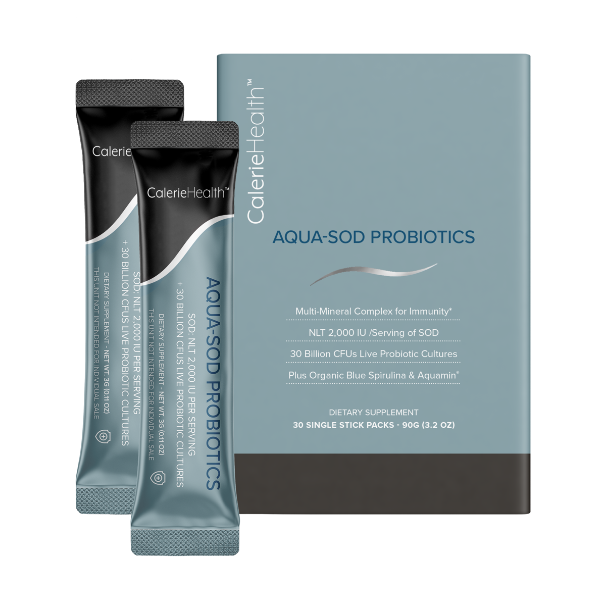 2 Packs Calerie Health Aqua SOD Probiotics Aquamin Blue Spirulina 30 Sticks NEW