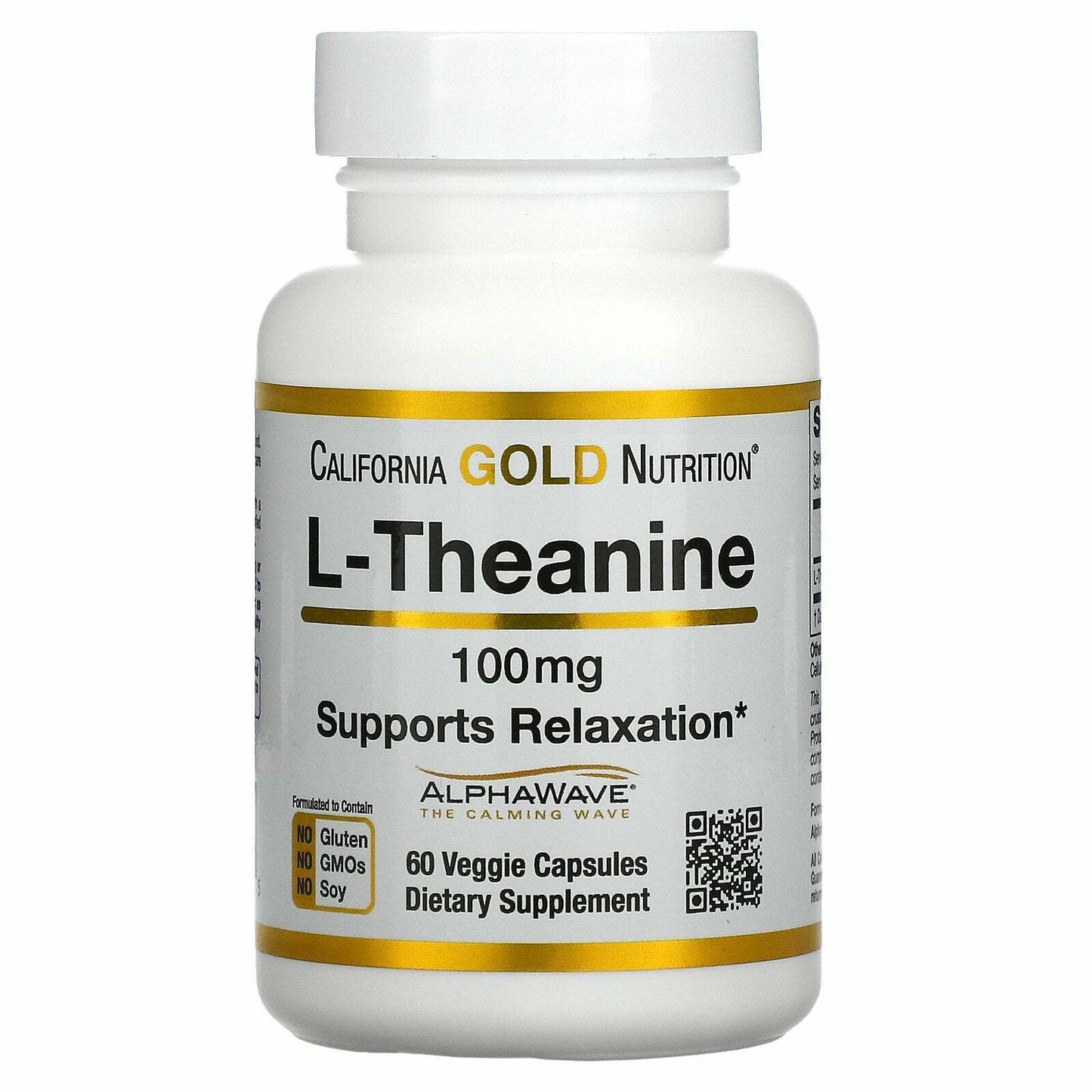 California Gold Nutrition L-Theanine AlphaWave Relaxation Calm 100mg 60 Caps NEW