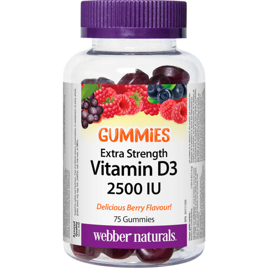 Webber Naturals Vitamin D3, 2500IU Gummy Delicious Berry Flavor 75pcs NEW