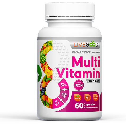 LiveGood Bio-Active Complete Multi-Vitamin For Women w Iron Healthy 60 Caps NEW