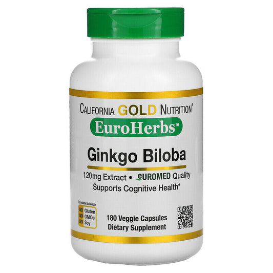 California Gold Nutrition EuroHerbs Ginkgo Biloba Extract Veg 120mg 180 caps NEW