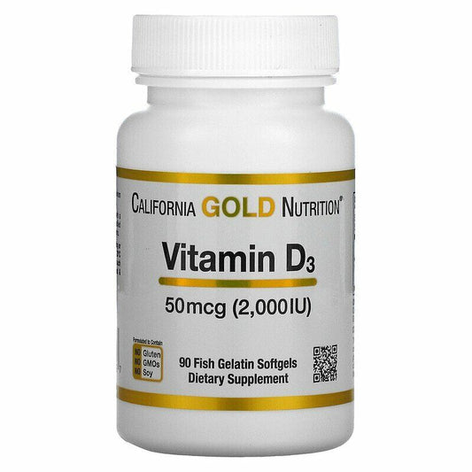 California Gold Nutrition Vitamin D3 50 mcg 2000 IU 90 Fish Gelatin Softgels NEW