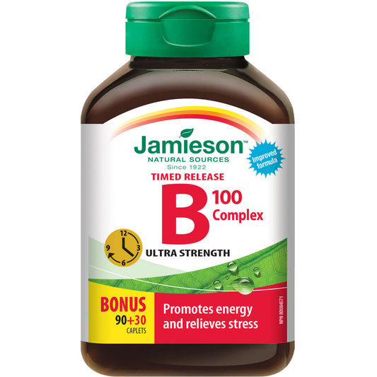 Jamieson B Complex Timed Release 100 mg High Potent Boost Metabolism 120 pcs NEW