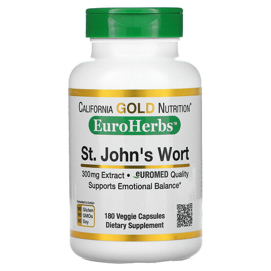 California Gold Nutrition EuroHerbs St. John's Wort Veg 300mg 180 caps NEW
