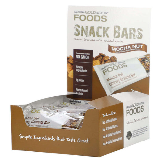 California Gold Nutrition FOODS Mocha Nut Chewy Granola Bars 12 Bars 480g NEW