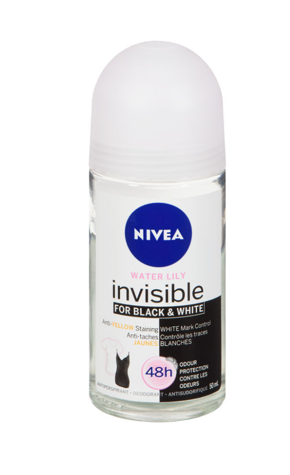 Nivea Black & White Invisible Water Lily Anti-Perspirant Roll-On Stain 50ml NEW