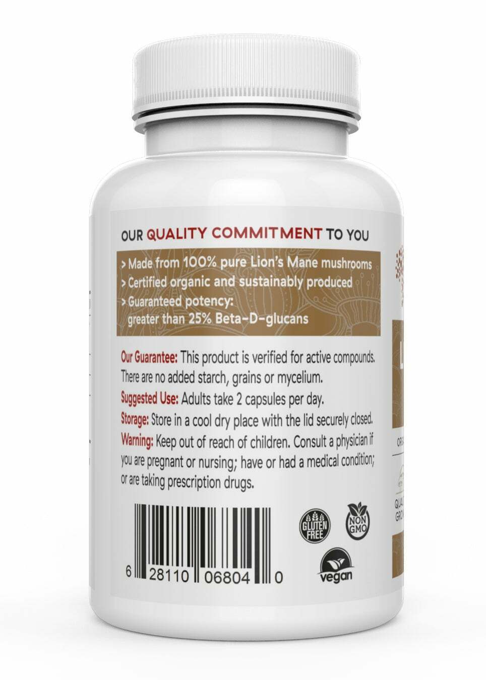 Real Mushrooms Organic Lions Mane Mushroom Extract Cognition Vegan 120 caps NEW