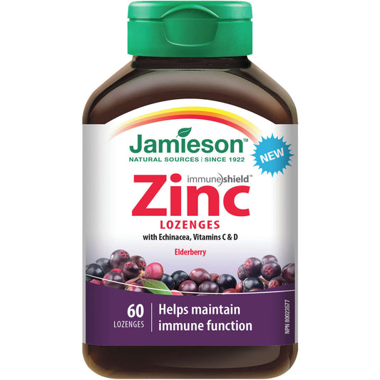 Jamieson Zinc Lozenge Elderberry Immune System Vitamin C D3 Echinacea 60pcs NEW
