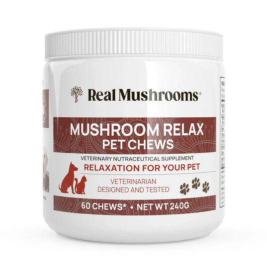 Real Mushrooms Mushroom Relax Pet Chews Lion's Mane Amino Acids 60 Chews NEW