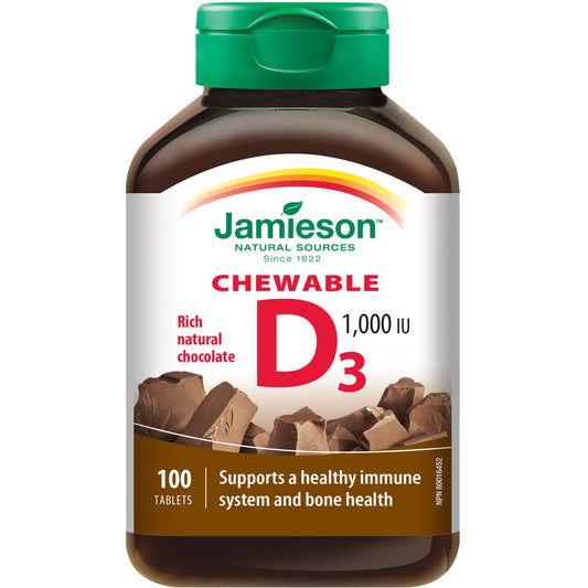 Jamieson Natural Chocolate Flavor Chewable Vitamin D 1000 IU Tablets 100pcs NEW
