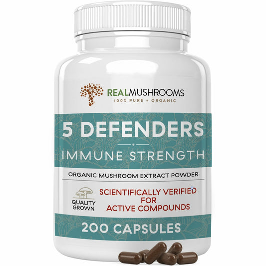 Real Mushrooms Organic 5 Defenders Mushroom Blend Immune Strength 200 caps NEW