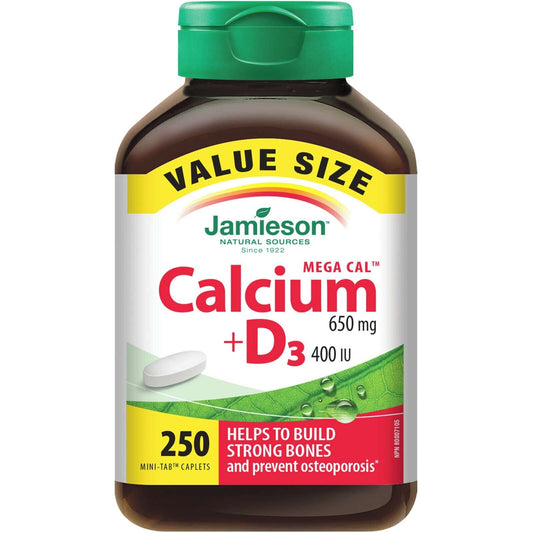 Jamieson Mega Cal Calcium 650 mg + Vitamin D3 400 IU VALUE SIZE 250 pcs NEW