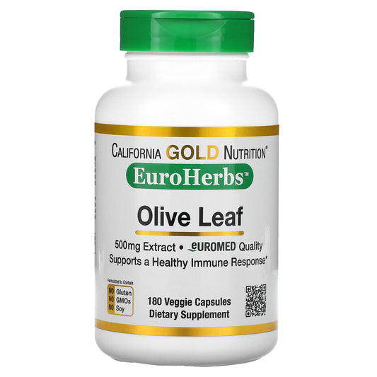 California Gold Nutrition EuroHerbs Olive Leaf Extract Veg 500mg 180 caps NEW