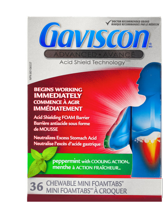 Gaviscon Advanced 咀嚼迷你泡沫片水果混合胃灼热酸 36 片全新