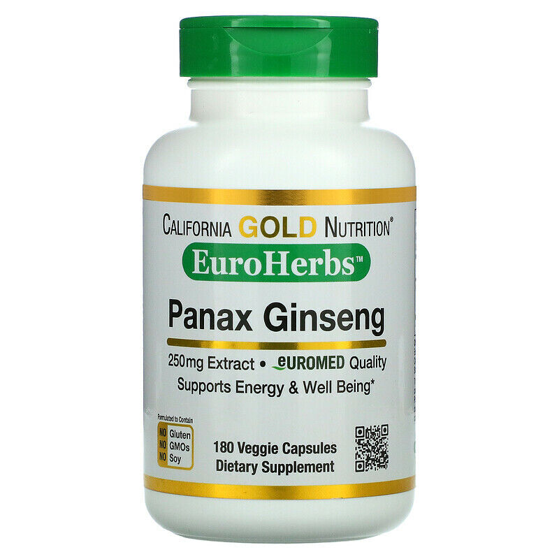 California Gold Nutrition EuroHerbs Panax Ginseng Extract Veg 250mg 180 caps NEW