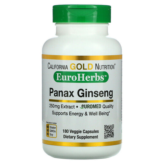 California Gold Nutrition EuroHerbs Panax Ginseng Extract Veg 250mg 180 caps NEW