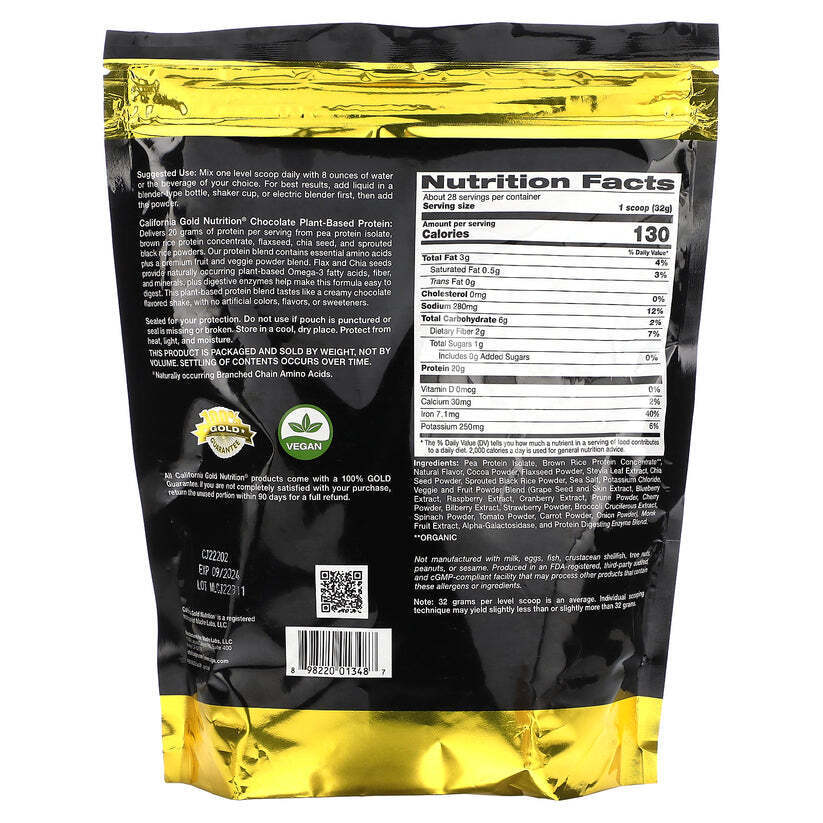 California Gold Nutrition SPORT Plant Based Protein Chocolate Natural 2lb NEW