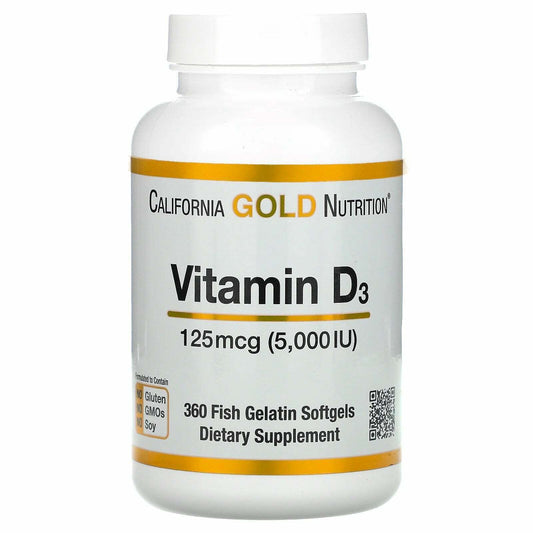 California Gold Nutrition Vitamin D3 125 mcg 5000 IU 360 Gelatin Softgel NEW
